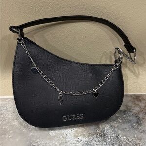 Guess Black Shoulder Bag with Silver Chain Accent